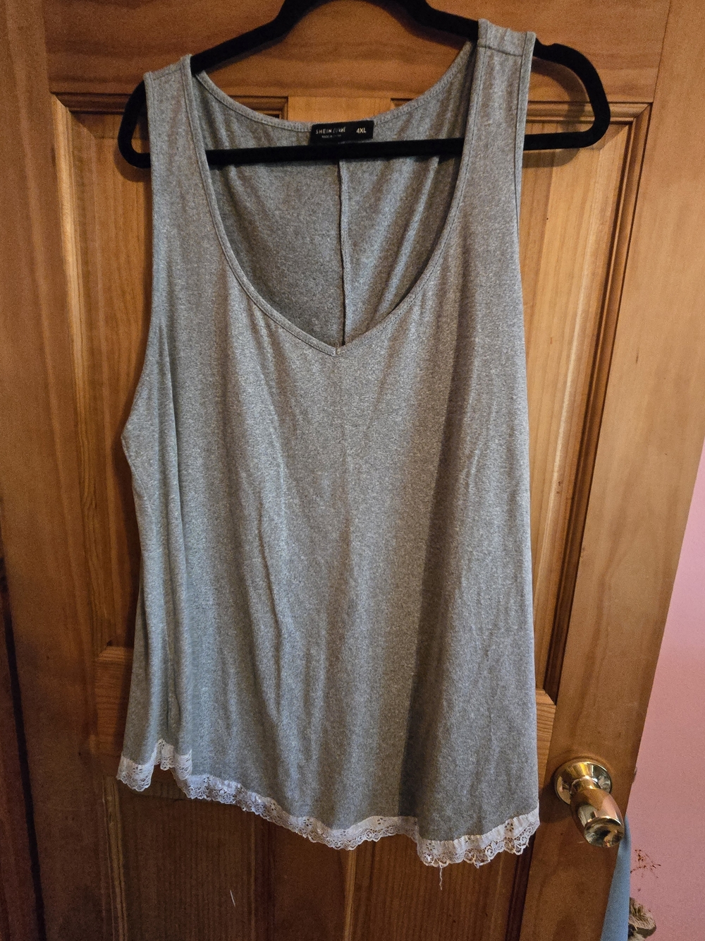 SHEIN Gray Lace-Trim V-Neck Tank